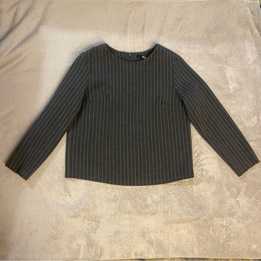 Uniqlo Charcoal and White Striped Top